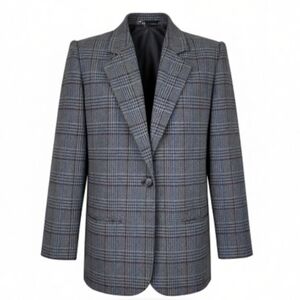 Sag Harbor Blazer 10 Gray Black Glen Plaid Wool Blend Slip Pockets Longer Length